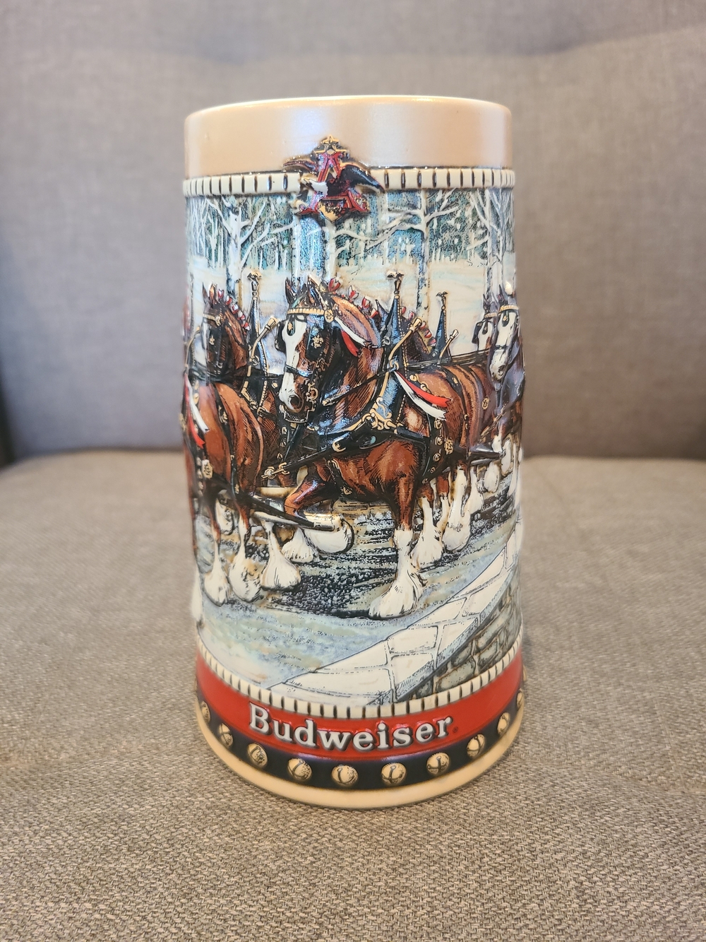 Vintage 1988 Budweiser Holiday Beer Stein titled "Cobblestone Passage"